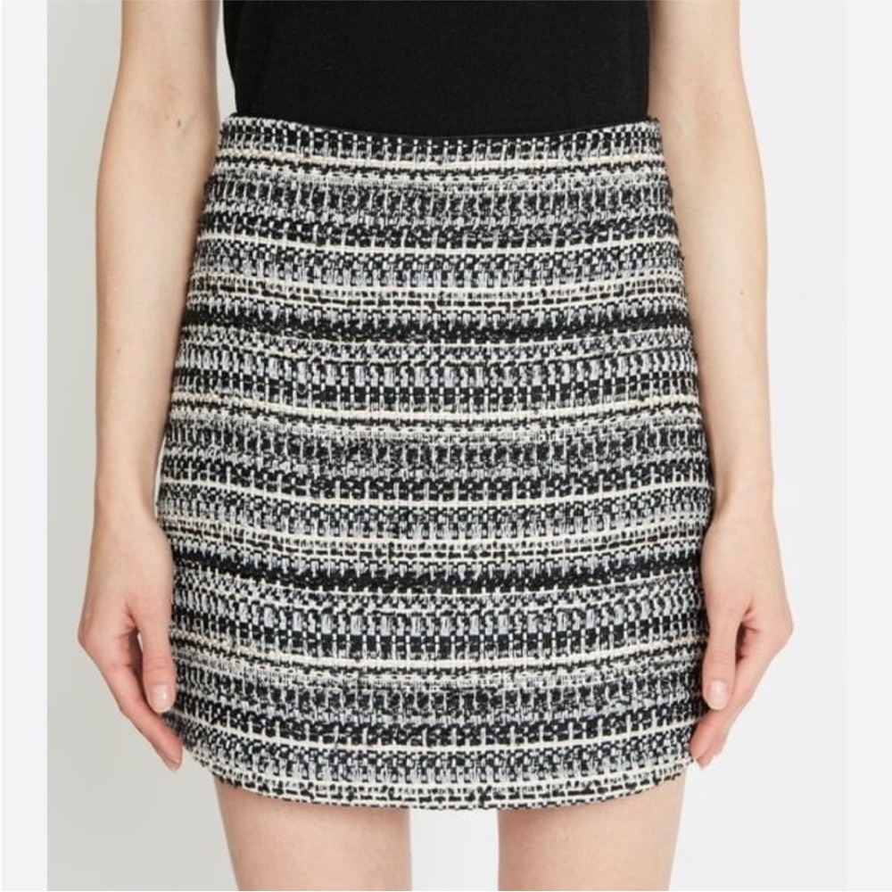 Ann Taylor Mini Skirt Womens Black White Striped Tweed A-Line